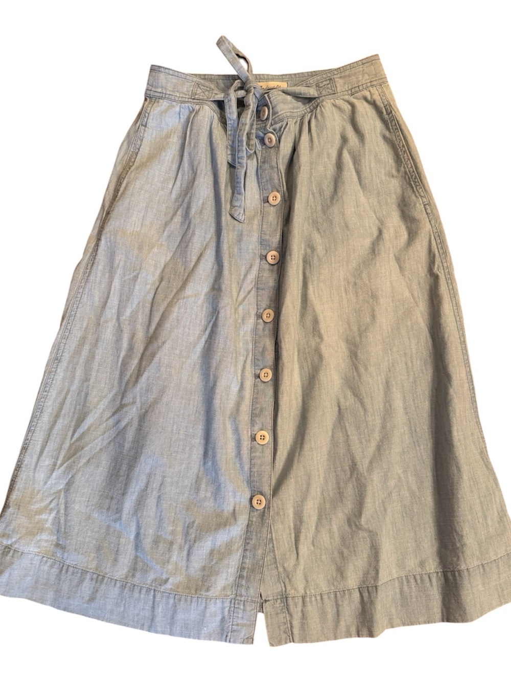 Madewell Chambray Button‑Front Midi Skirt Women’s Size 4 — Tie Waist - Picture 2 of 6